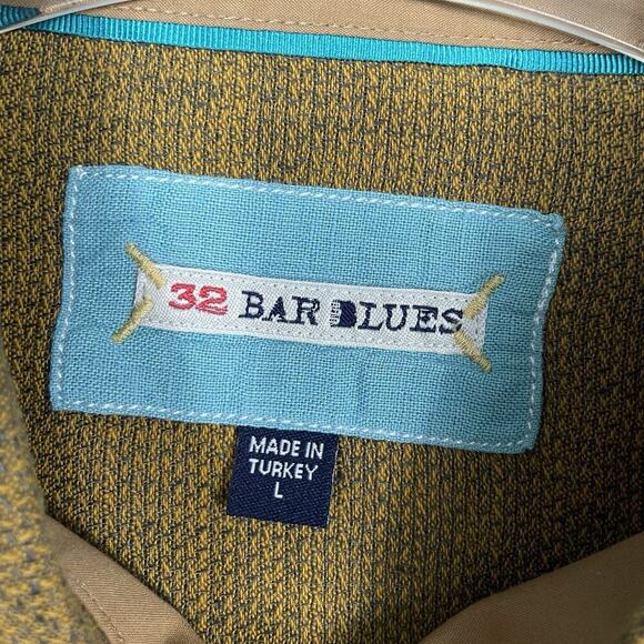 32 Bar Blues Slub Linen Cotton Shirt Size Large Brown Button Down Casual Preppy - Picture 3 of 10